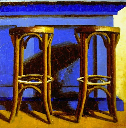 '2 stoelen' uit de serie 'Cafe Interieurs' 2006
Olieverf op doek 30x30 cm 
Ter adoptie in week 28 - 11 juli 2024